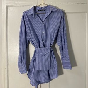 Belted Pocket Striped Shirt